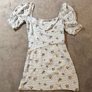 Reformation Blue Floral Checkered Mini Dress